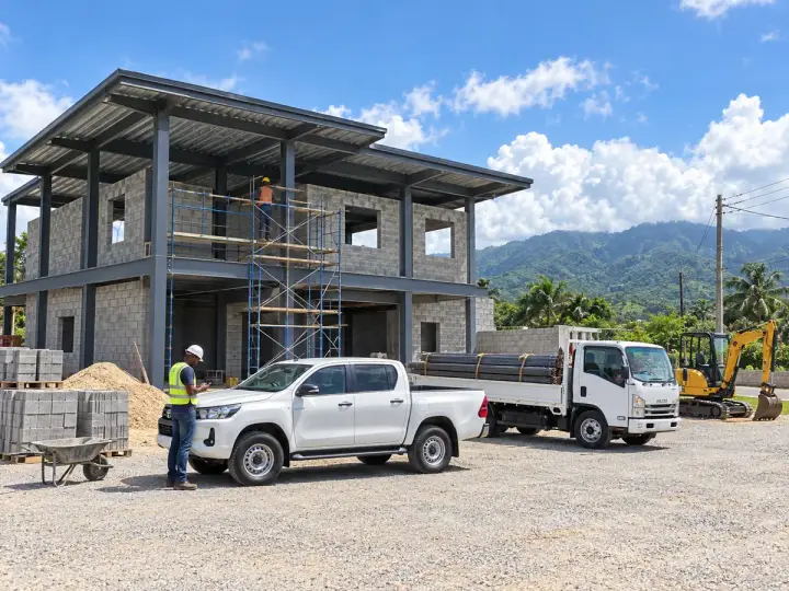 Work vehicles at a construction site