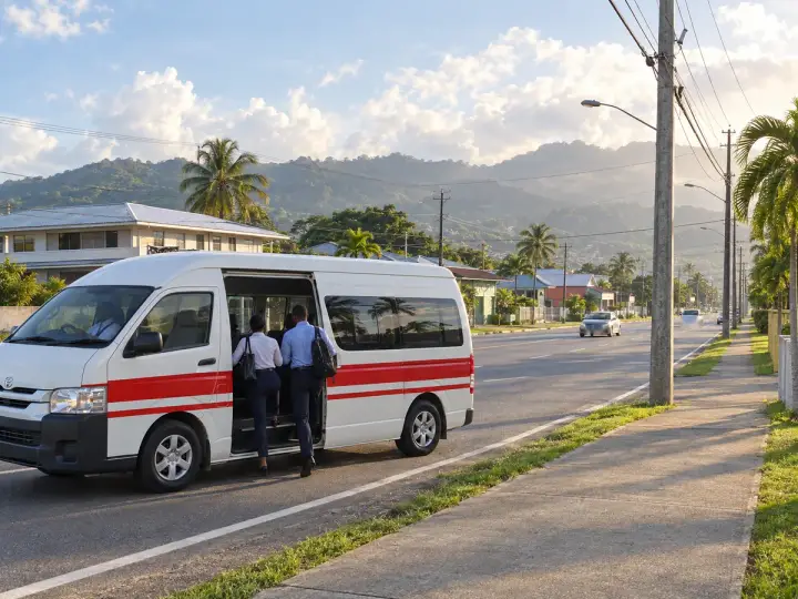 A maxi taxi at a roadside stop